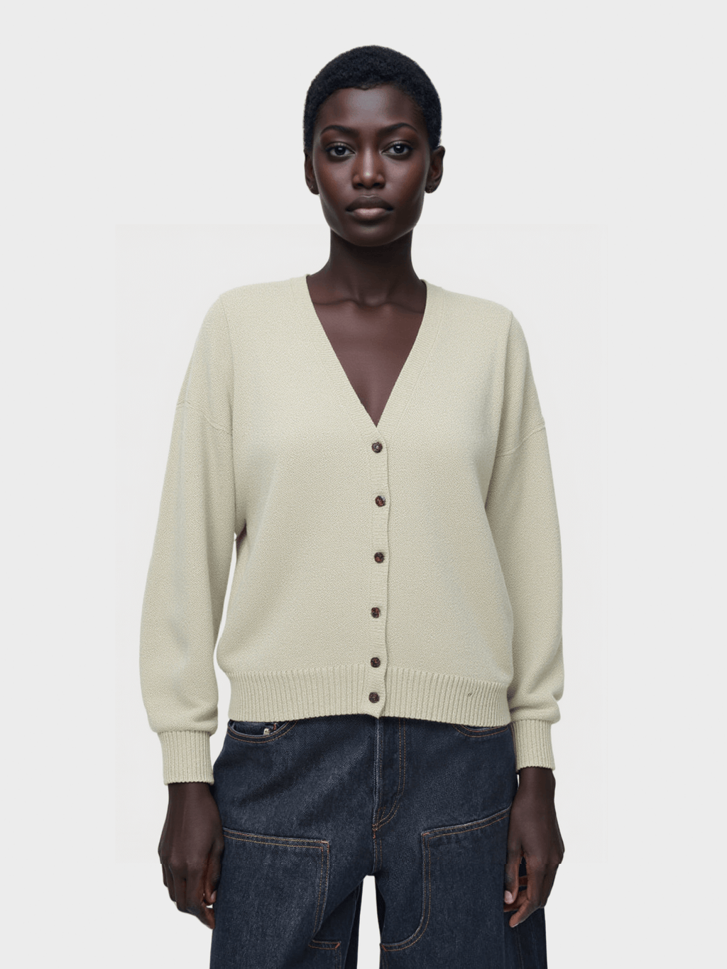 Beige V-neck Knit Cardigan