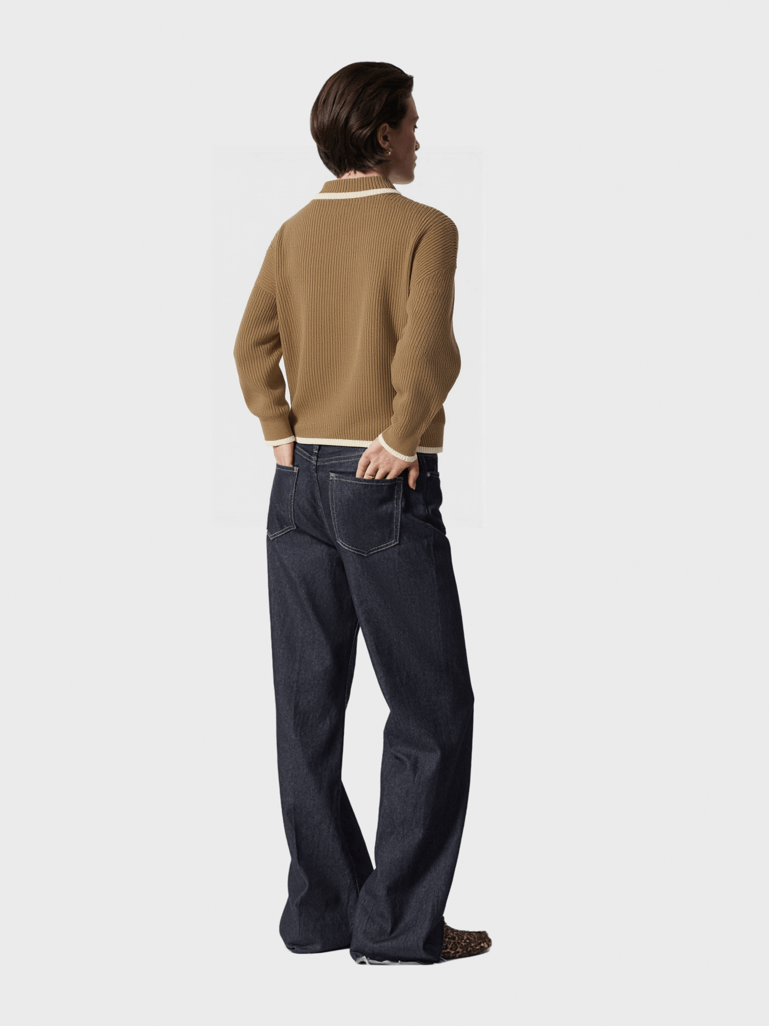 Brown Contrast-Trim Knit Sweater