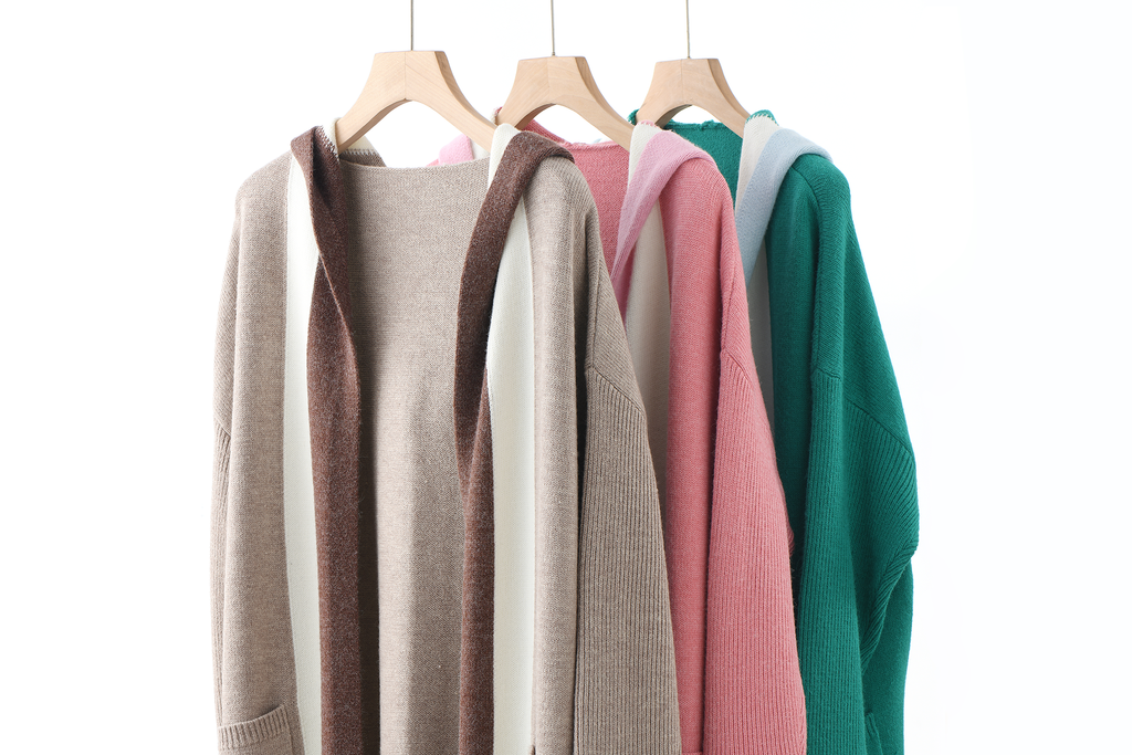 Women's Hooded Knit Cape Cardigan, Long Wrap Sweater with Pockets