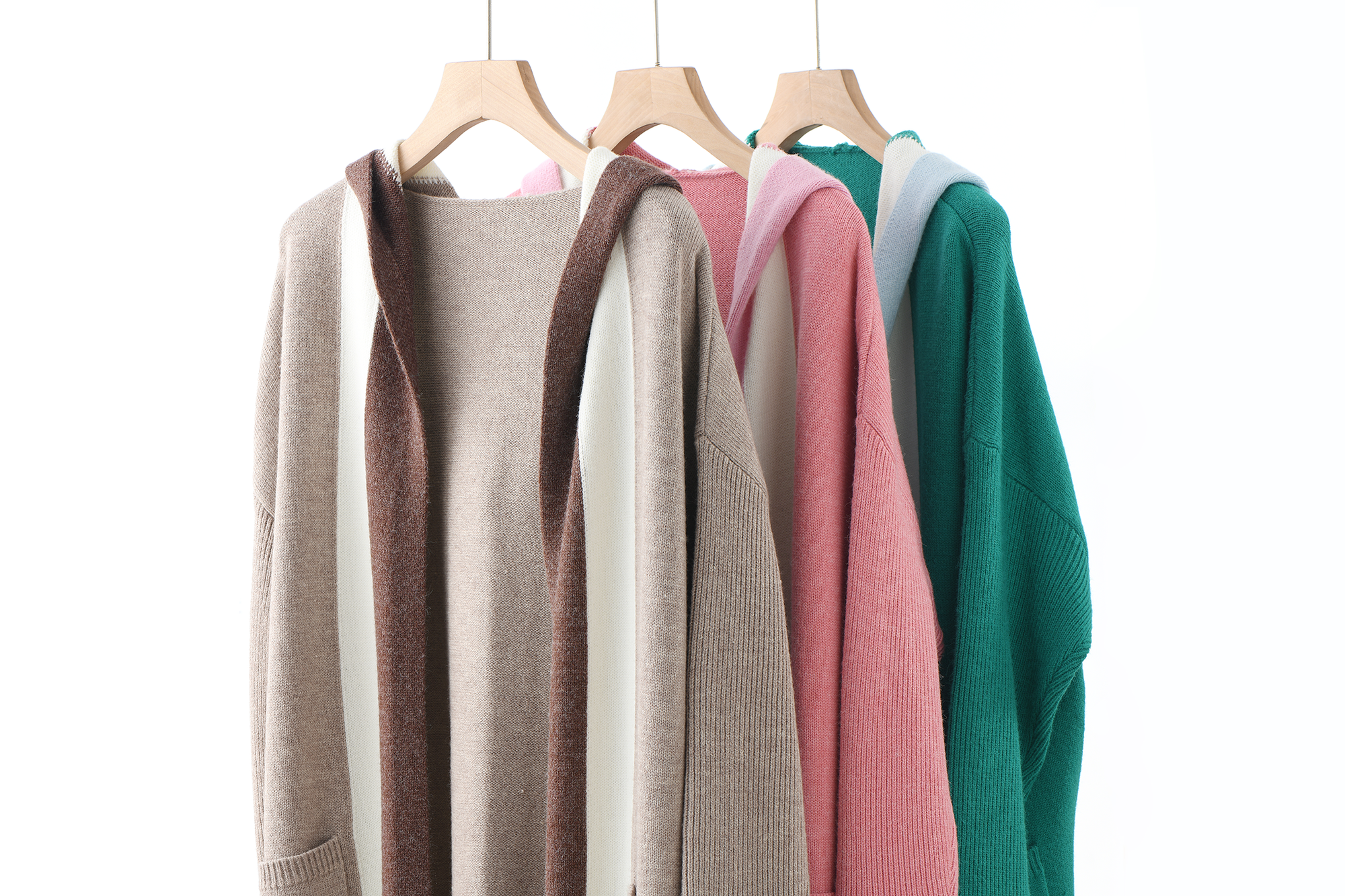Women's Hooded Knit Cape Cardigan, Long Wrap Sweater with Pockets