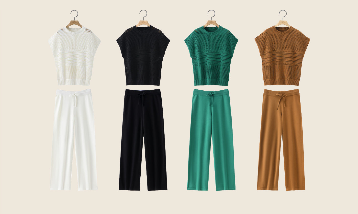 Women's 2 Piece Open Knit Set, Sleeveless Tank and Pants Outfit