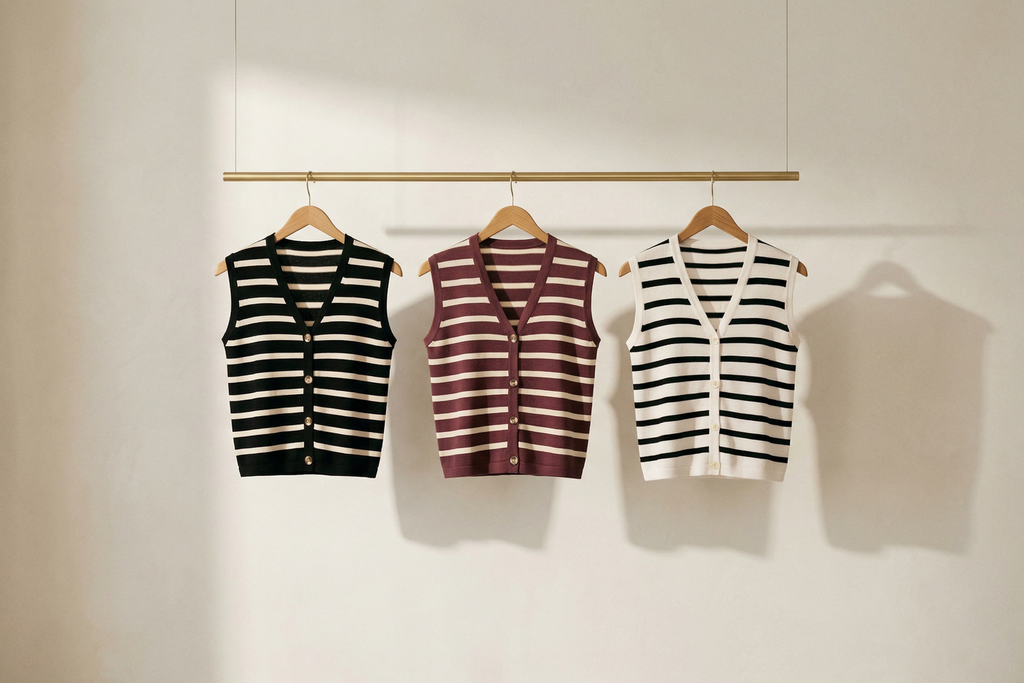 Women's Striped Knit Vest Cardigan, Sleeveless Button Front Top