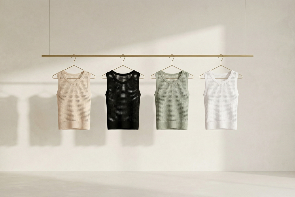 Women's Openwork Sleeveless Knit Top, Round Neck Summer Sweater