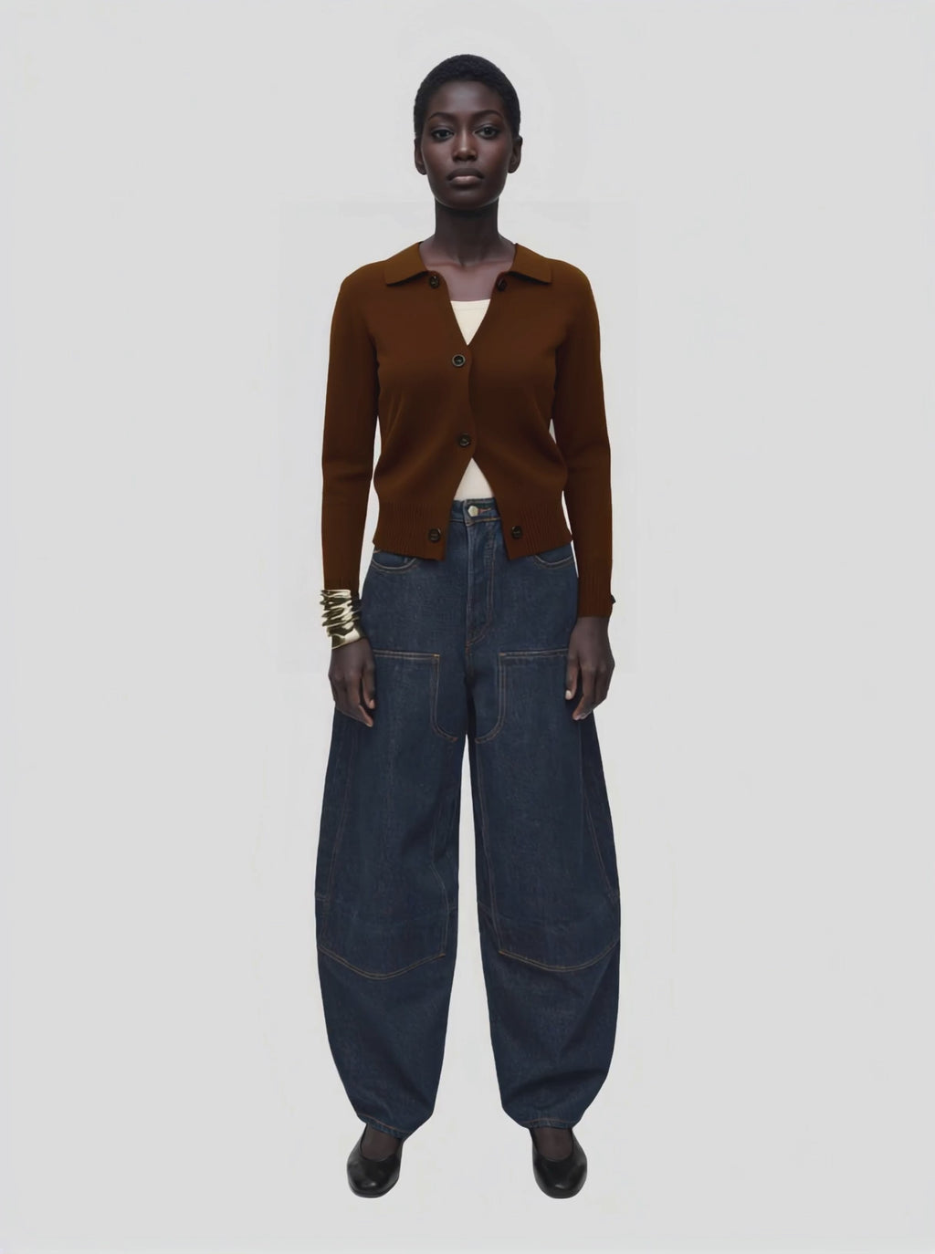 Brown Collared Knit Cardigan