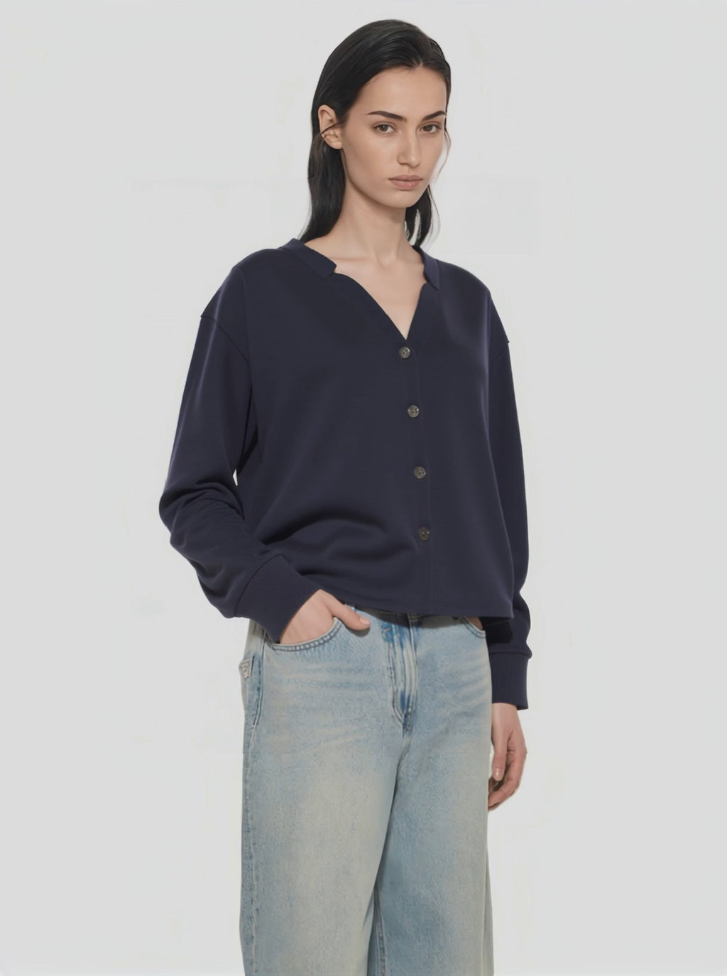 Navy V - Neck Knit Cardigan