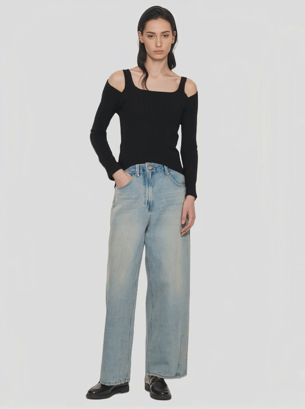 Black Cold - Shoulder Knit Top