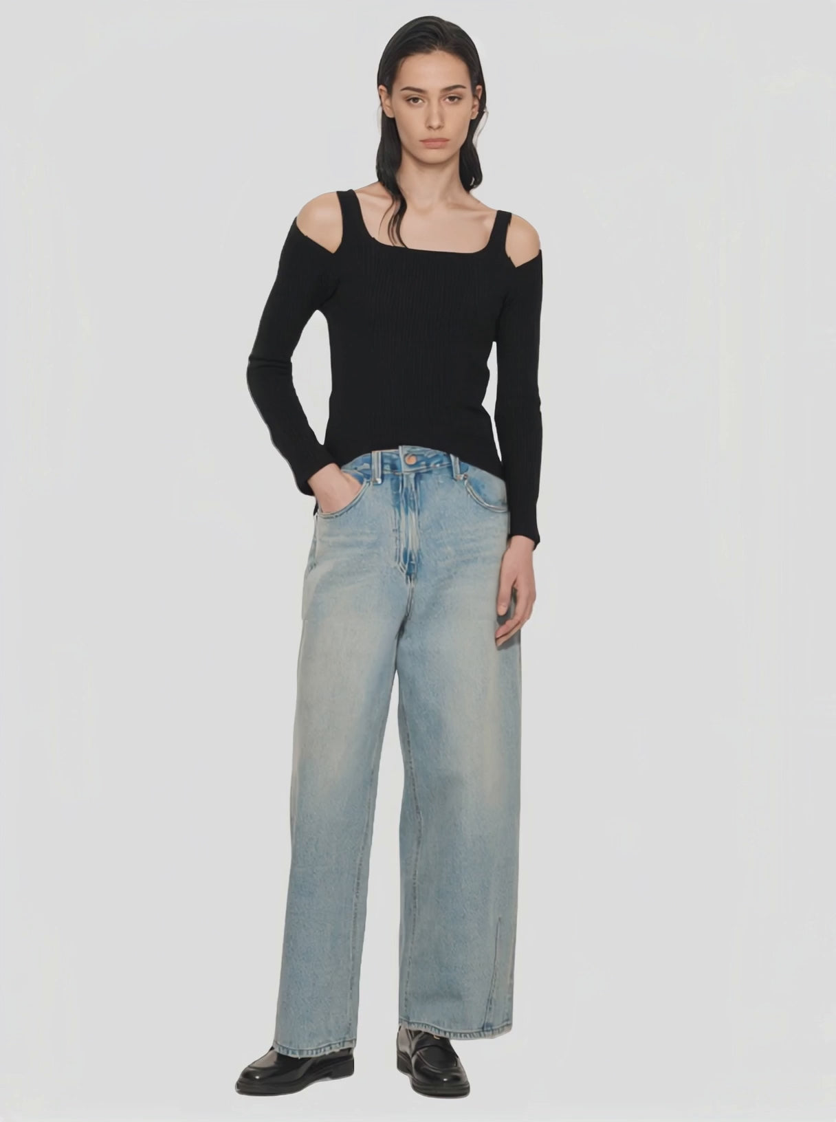 Black Cold - Shoulder Knit Top