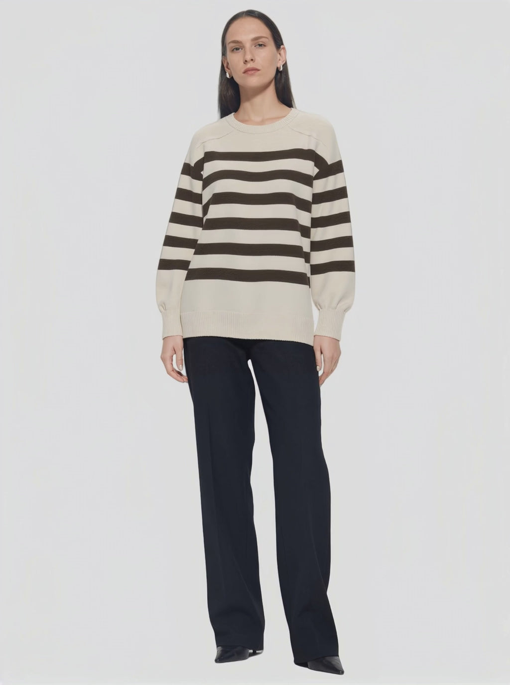 Black & White Striped Crew - Neck Sweater
