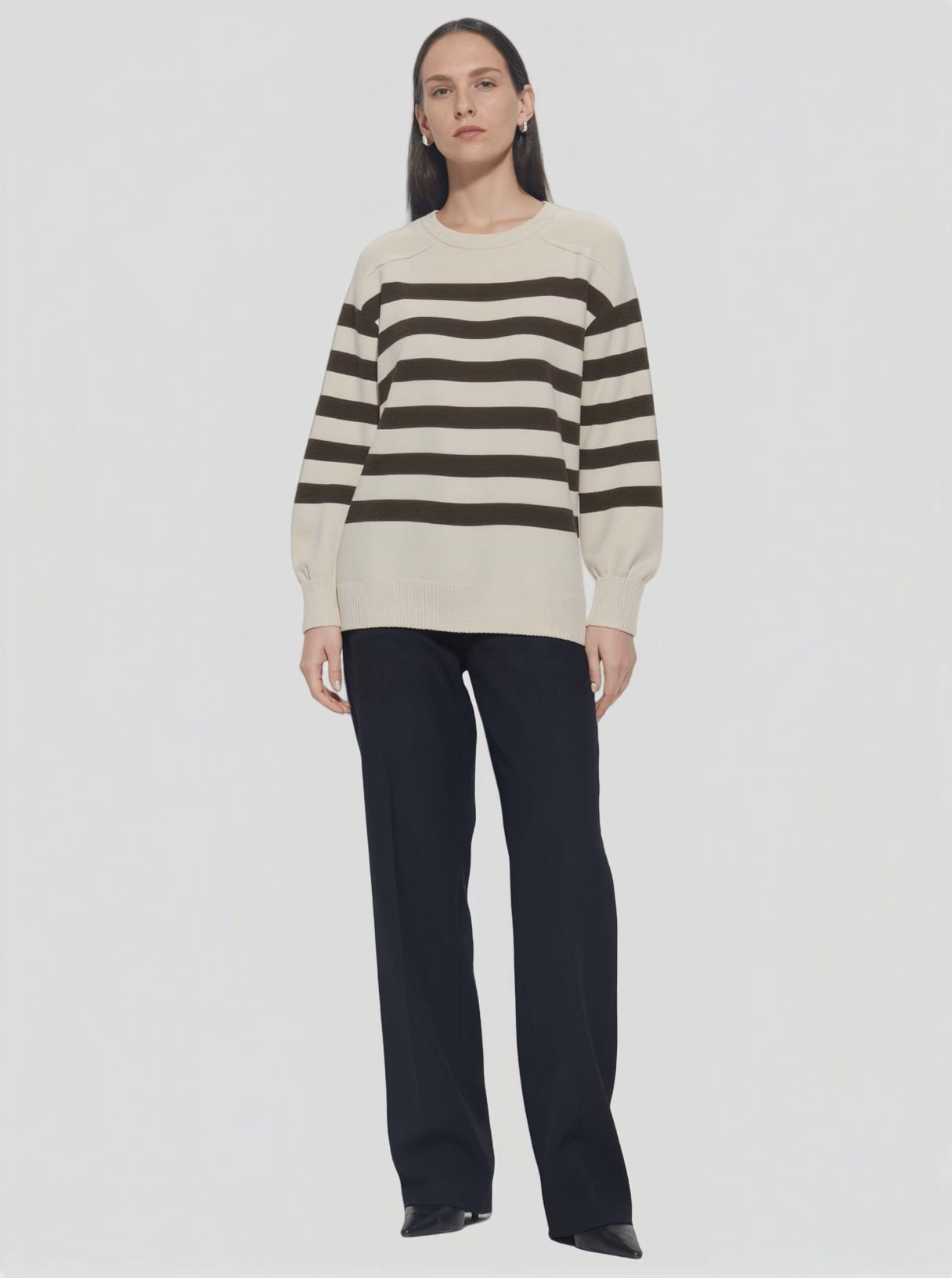 Black & White Striped Crew - Neck Sweater