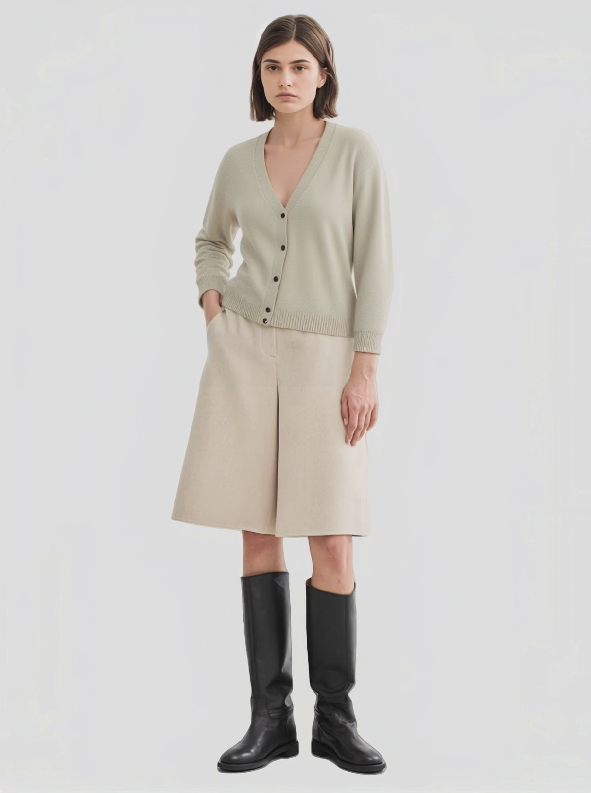 Light Green V - Neck Knit Cardigan