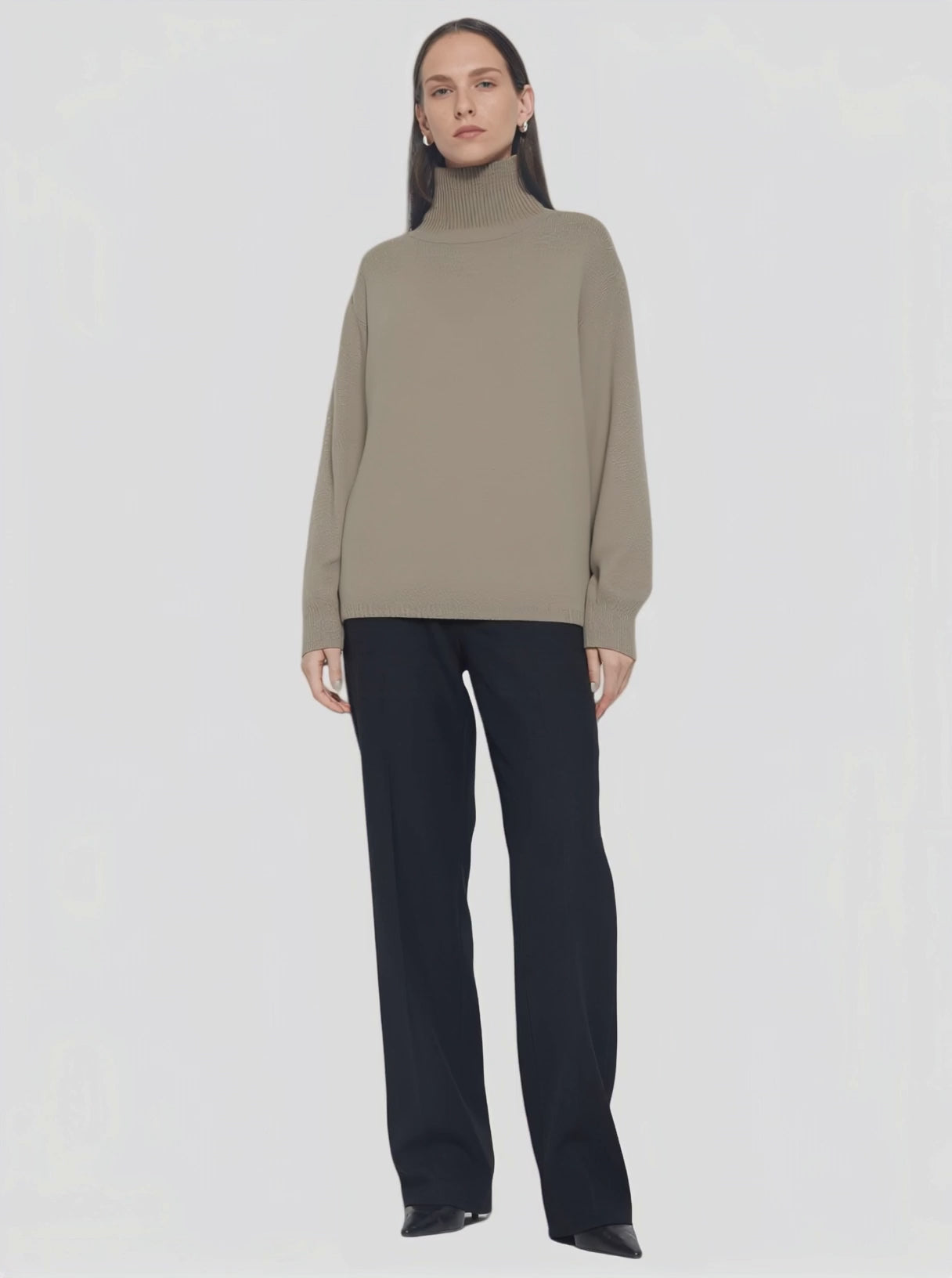 Taupe Oversized Turtleneck Sweater