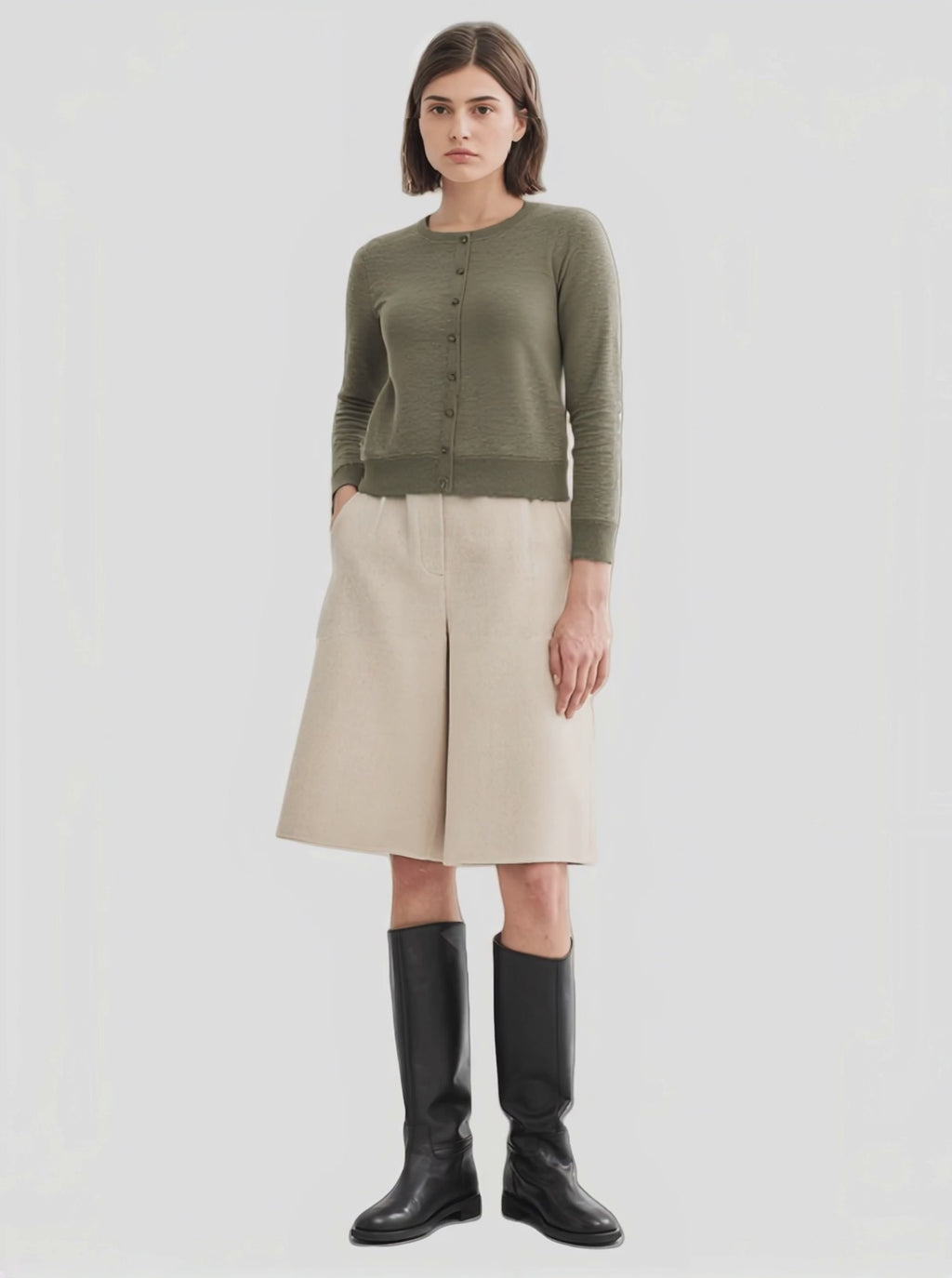 Olive Green Cropped Cardigan