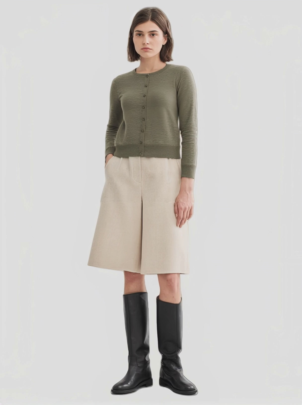 Olive Green Cropped Cardigan